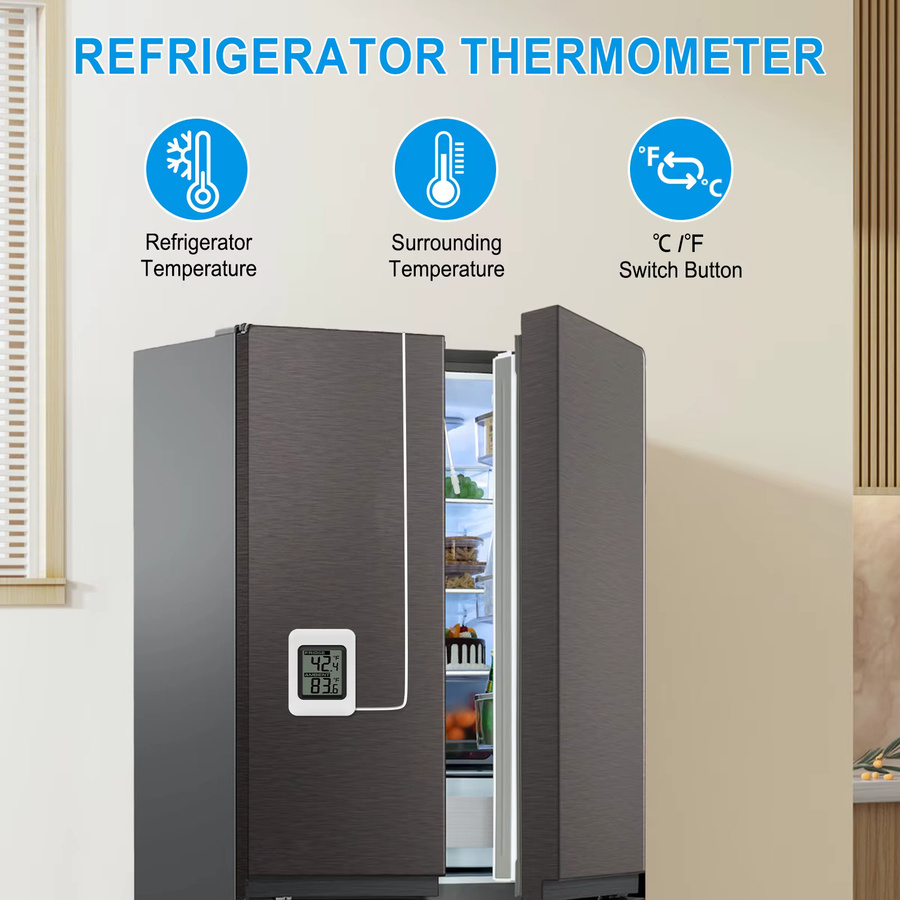 Urageuxy Digitales Thermometer mit großem LCD-Display und hochpräziser kabelgebundener Sonde zur Echtzeit-Kühlschranküberwachung - Bild 3