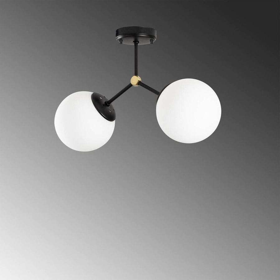 Opviq Deckenleuchte Damar in Schwarz und Weiß aus Metall und Glas mit 2 E27 Fassungen, B: 44 cm, H: 28 cm, T: 15 cm - Bild 3