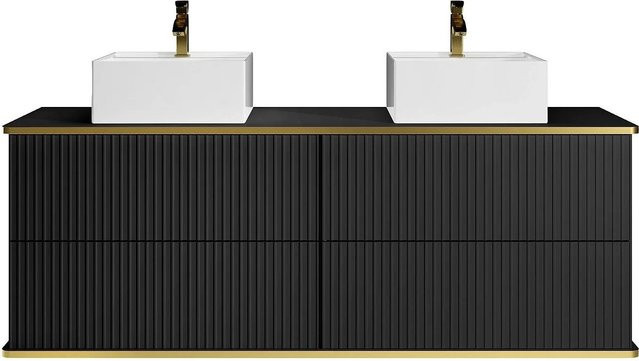 Vente-unique Doppelwaschtisch Keliza in Schwarz mit Streifenoptik, Breite: 150 cm - Bild 1