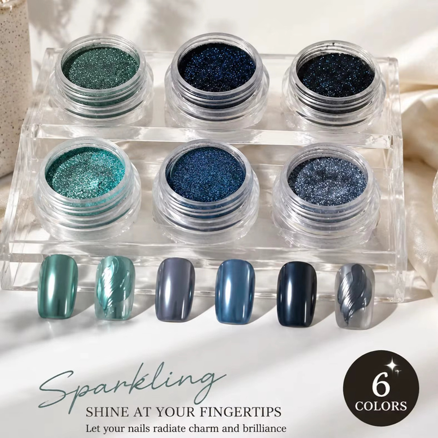 SJP Blue Ocean Star Nagelspiegelpulver-Set, Metallic, 6-teilig - Bild 6