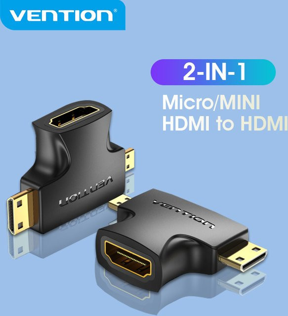 Vention 2-in-1 Micro HDMI Adapter Konverter von Micro HDMI Stecker auf Mini HDMI Buchse in Schwarz - Bild 1
