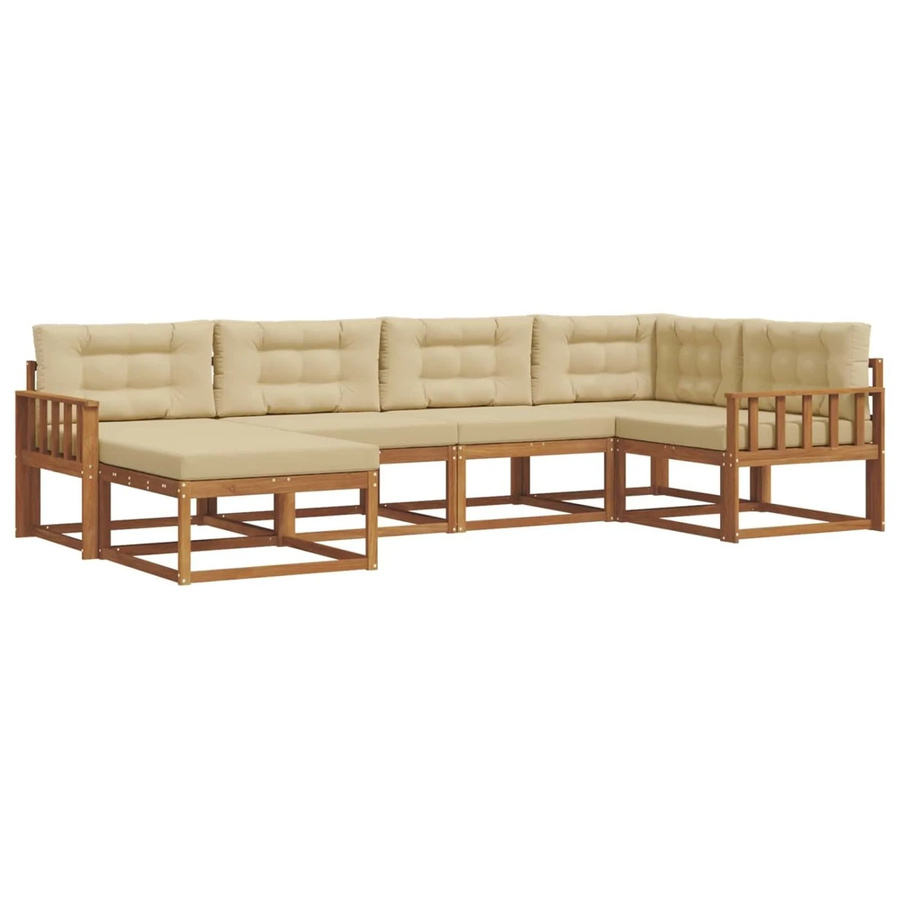 vidaXL Outdoor-Sofagarnitur 6-teilig aus Akazienholz mit Kissen in Beige und Natur, L-Form - Bild 2