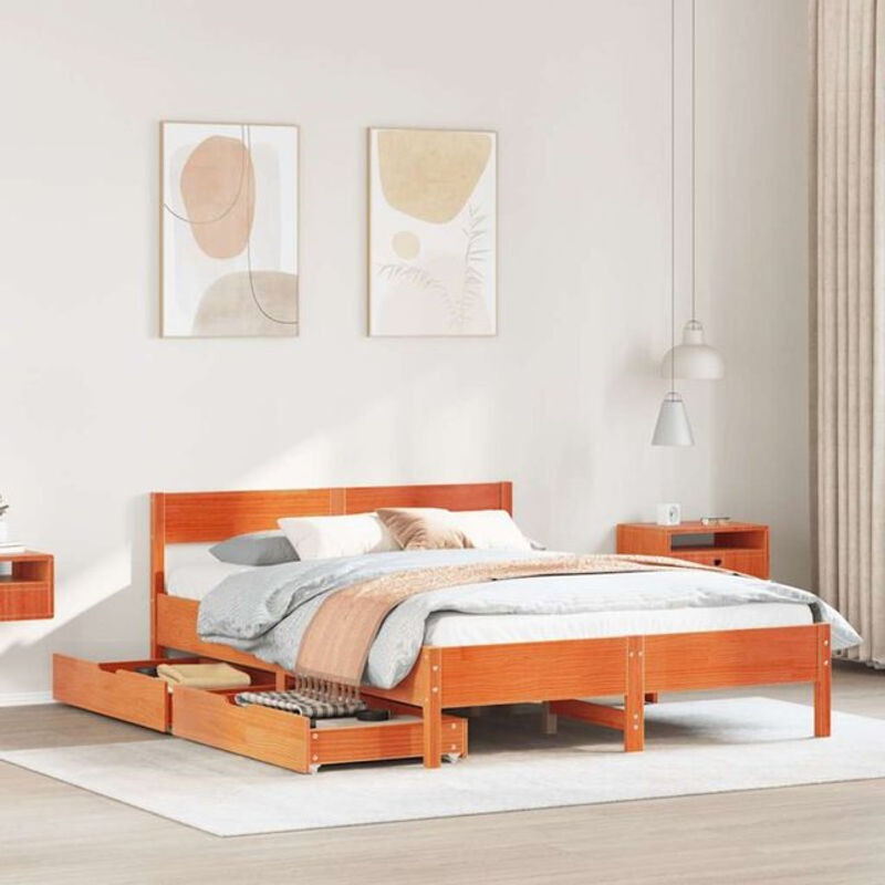Vidaxl Massivholzbett aus Kiefer in Braun im Landhaus- und Skandinavischen Stil, B/T/H: 140 x 190 x 71,5 x 145,5 cm - Bild 1