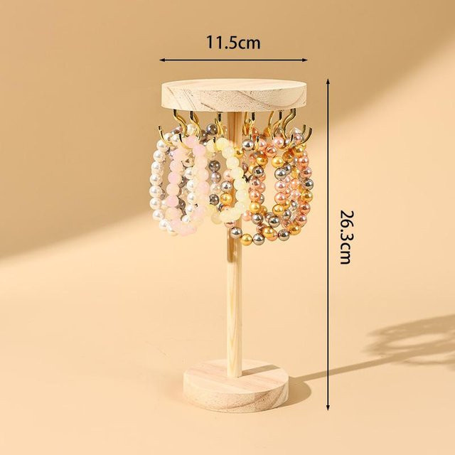 Love Home Garden Runder Schmuckständer aus Massivholz in Beige zur Präsentation von Armbändern, Ohrringen und Halsketten - Bild 1