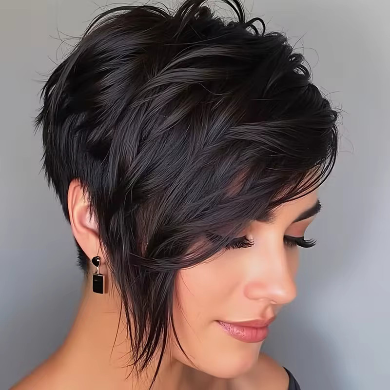 OYM HAIR Pixie-Perücke mit Pony, 100 % Echthaar, Damen - Bild 2