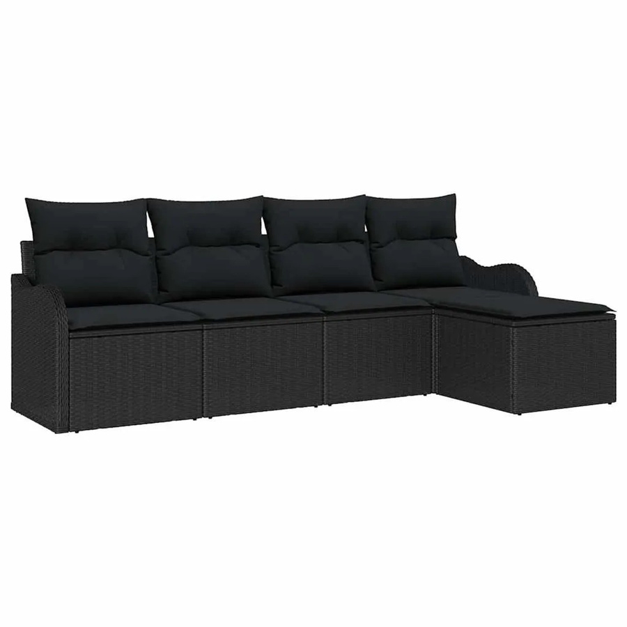 vidaXL Garten-Sofa-Set aus Polyrattan in Schwarz mit 5-teiliger Polsterung und Kissen - Bild 2