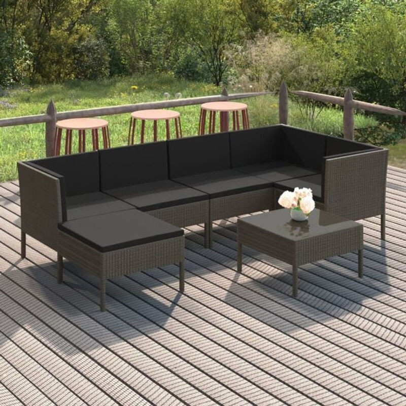 7-teiliges modernes Gartenlounge-Set aus Poly-Rattan mit Auflagen in Grau von vidaxl - Bild 1