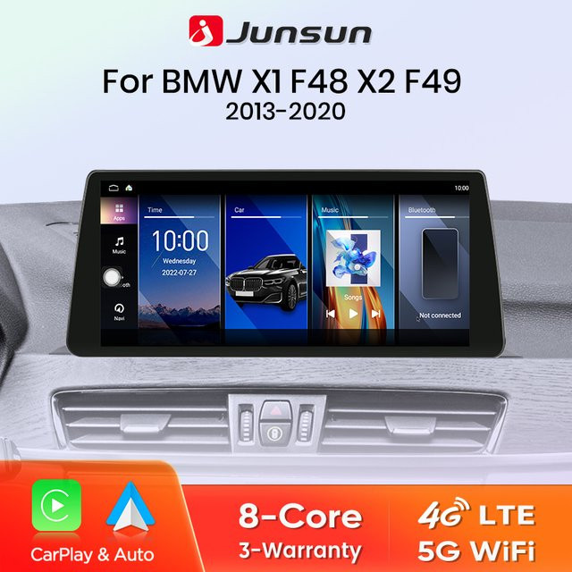 Junsun 4G WiFi CarPlay Android Auto Radio für BMW X1 F48 und X2 F49 (2013-2020) in Schwarz mit 1920x720 Display - Bild 1