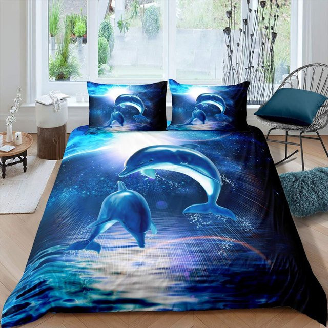 Bettwäsche-Set mit Delfin-Motiv von Your Warm Home in Blau, Mikrofaser, B/H: 135 x 200 cm - Bild 1