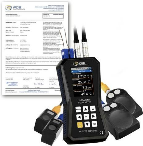PCE Instruments Ultraschall-Durchflussmessgerät PCE-TDS 200+ SL-ICA in Schwarz mit Sensoren zur Wärmemengenmessung und ISO-Zertifikat - Bild 1