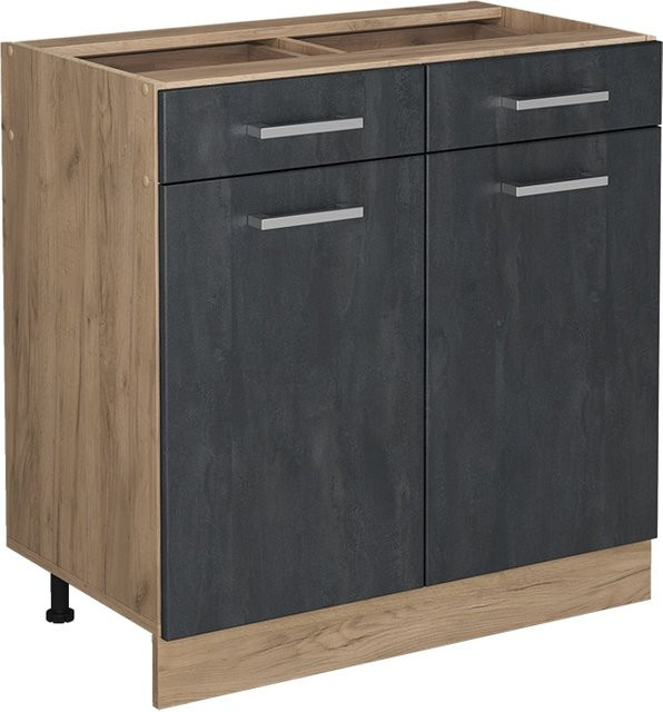 Vicco Schubunterschrank R-Line in Schwarz Beton und Eiche ohne Arbeitsplatte Breite: 80 cm - Bild 1