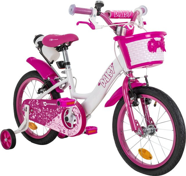 Actionbikes Daisy Kinderfahrrad, 16 Zoll, pink, mit Stützrädern, Korb, V-Brake-Bremsen, Antirutschgriffe - Bild 1