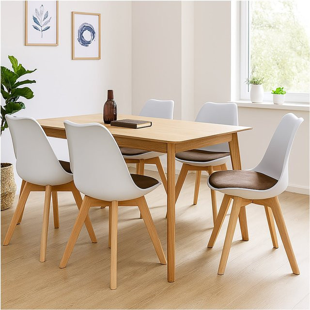 HTI-Living Esszimmerstuhl Atlanta 4er Set aus Samt in Weiß/Braun - Bild 1