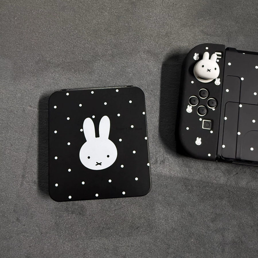 Millie Sturzsichere Hartschutz-Hülle für Nintendo Switch OLED mit Polka-Dot-Miffy-Muster in Schwarz - Bild 4