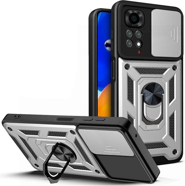 Stoßfeste Rüstung Schutzhülle mit Kameraschutz für Xiaomi und Redmi Modelle in Silber - Bild 1