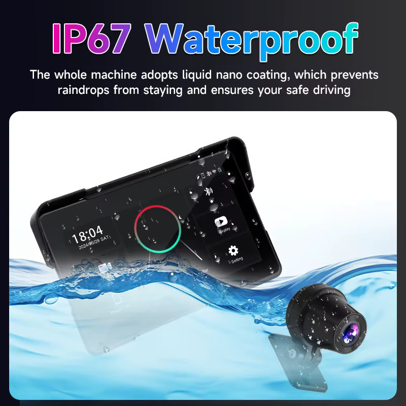 srnubi Tragbares 7 Zoll IPX7 Wasserdichtes Motorrad GPS Navigationsgerät mit Android Auto und CarPlay sowie DVR Video Recorder in Schwarz - Bild 4