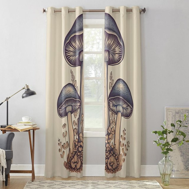 Moderne halbtransparente Fenstergardine mit Pilz- und Blättermuster von Super Six in Grau, Breite: 135 cm, Höhe: 60 cm - Bild 1
