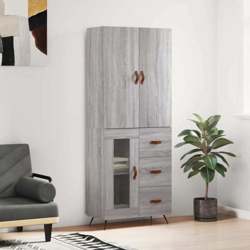 Vidaxl Highboard in Grau im skandinavischen Design aus Holzwerkstoff, Metall und Glas, B: 69,5 cm, T: 34 cm, H: 180 cm - Bild 1