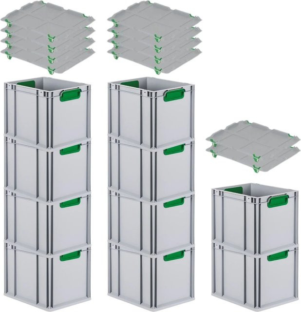 PROREGAL Spar Set 10x Eurobox Nextgen Color mit Auflagedeckel und Schiebeschnappverschlüssen, Farbe Grün, H x B x T: 32 x 30 x 40 cm - Bild 1