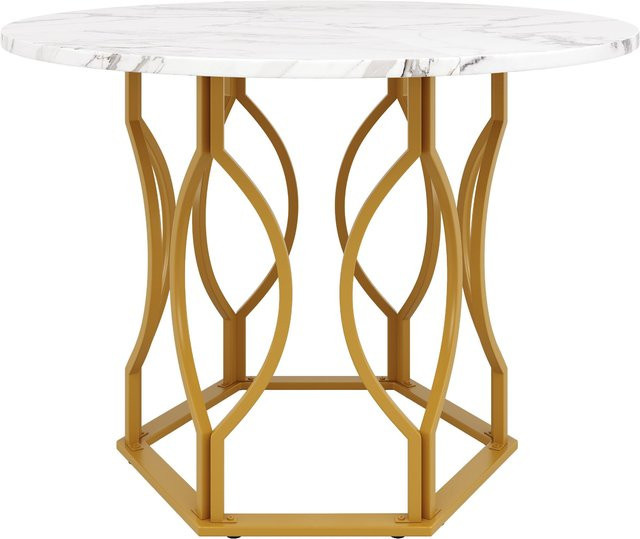 Runder Esstisch FC für 4 Personen in Weiß und Gold mit MDF Tischplatte und Metallbeinen, Durchmesser: 100 cm, Höhe: 76 cm - Bild 1