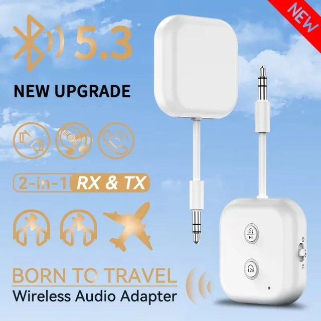 VIKEFON 2-in-1 Bluetooth 5.3 Audio-Empfänger und -Sender Multipoint Wireless Adapter mit Mikrofon und 3,5-mm-AUX-Stereo-Anschluss in Weiß - Bild 1