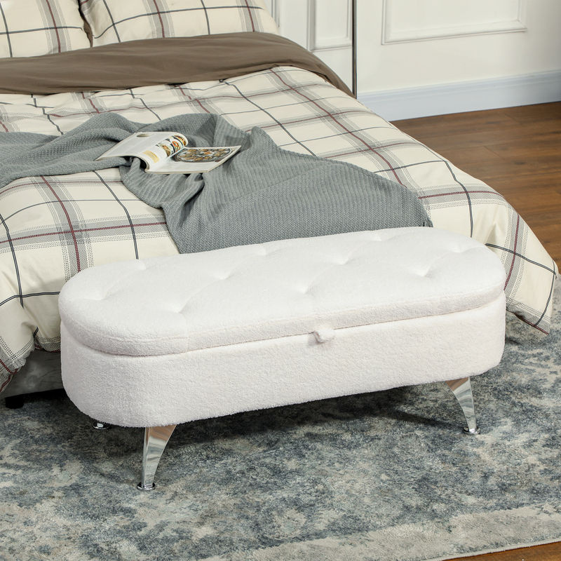 HOMCOM Sitzbank mit Stauraum in Weiß mit Teddysamtoptik und Metallrahmen, B/T/H: 114 x 47 x 46,5 cm - Bild 2