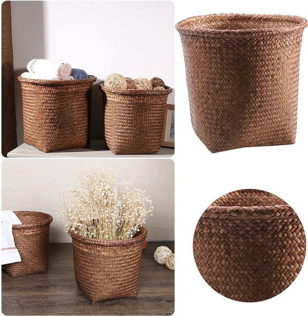 Geflochtener Rattan-Mülleimer als Organizer für Schlafzimmer, Badezimmer und Küche in Schwarz - Bild 1