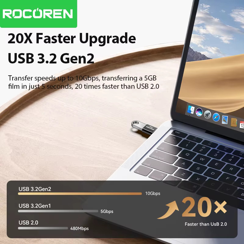 Rocoren USB Typ C OTG Adapter USB C auf USB 3.2 Konverter mit 10 Gbit/s Datenübertragungsrate für MacBook, Samsung S23 und Xiaomi - Bild 2