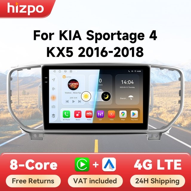 Hizpo 2DIN Autoradio für Kia Sportage 4 QL 2016-2018 mit GPS, AI Sprachsteuerung, drahtlosem CarPlay und Android Auto in Schwarz - Bild 1