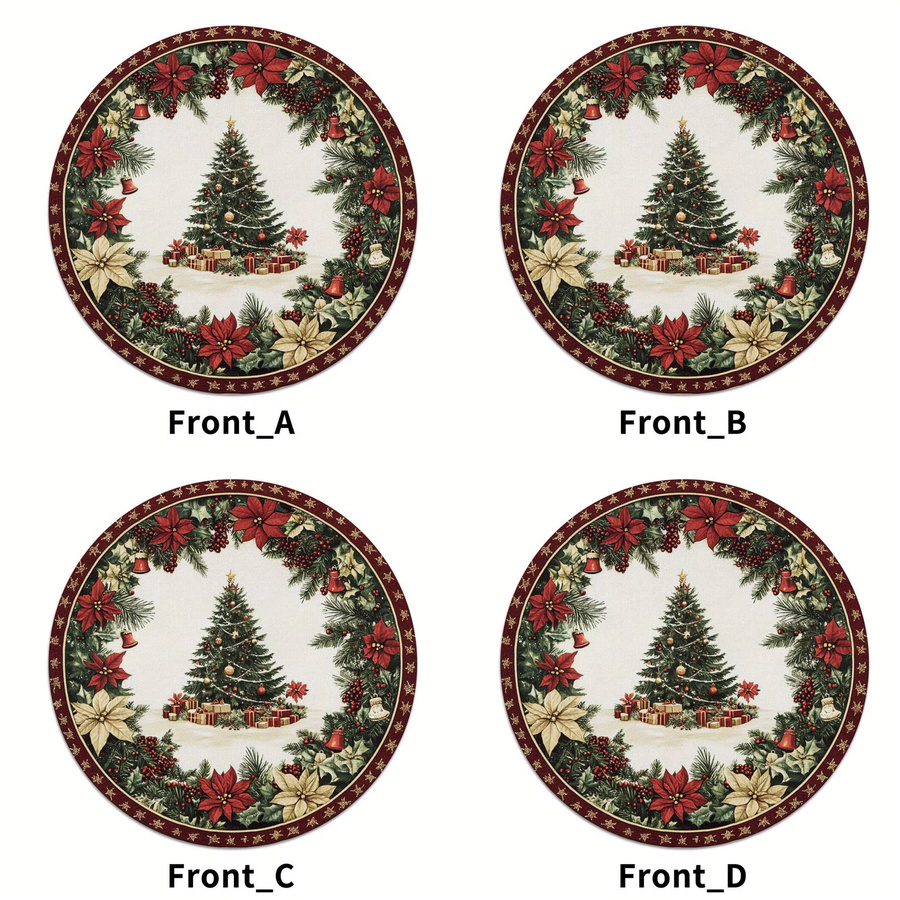 VIKAMA 4er-Set Weihnachts-Platzsets mit floralem Design, rund, mehrfarbig - Bild 2