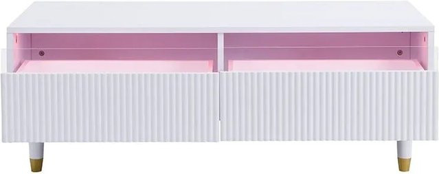 okwish Couchtisch mit 2 Schubladen und farbwechselndem LED-Lichtstreifen in Weiß, B: 110 cm, T: 50 cm, H: 40 cm - Bild 1