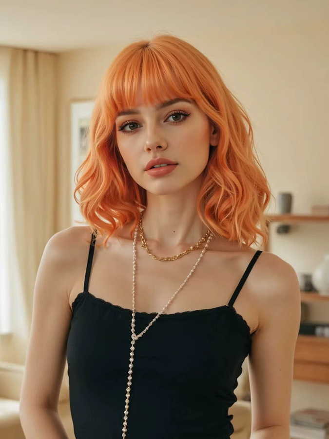 EASIHAIR Perücke, kurzer Bob, orange, gewellt, mit Pony, Damen - Bild 4