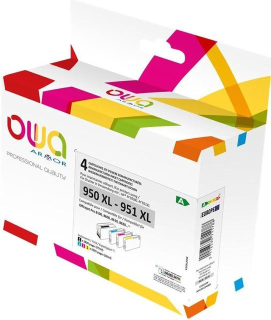 Armor OWA Tintenpatronen 4er-Pack kompatibel mit HP 950XL und HP 951XL für HP Officejet Pro 251dw, 276dw, 8100, 8600, 8610, 8620, 8630 in Schwarz, Gelb, Cyan und Magenta - Bild 1