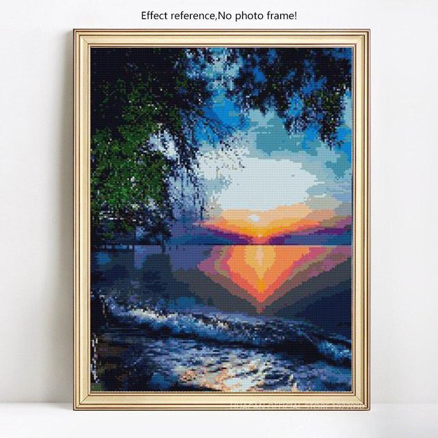 FIYO Diamant-Gemälde Meer Sonnenuntergang 5D DIY Mosaik Diamant-Stickerei, Farbe: Grau/Mehrfarbig, Breite: 30 cm, Höhe: 20 cm - Bild 1