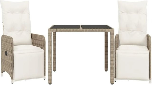 vidaXL 3-tlg. Garten-Bistro-Set aus Poly Rattan in Braun mit Kissen und Hartglas-Tischplatte für Garten, Hinterhof oder Balkon - Bild 1
