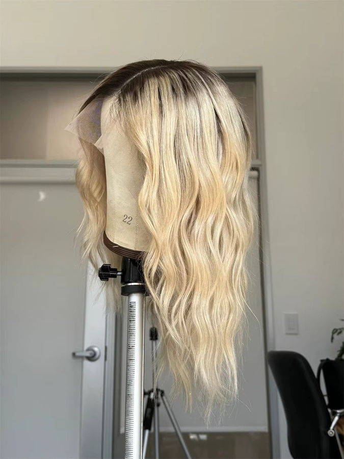 Lange 180Density Soft Preplucked Ombre Blond Kinky Curly Synthetic Lace Front Perücke für Damen, 26" - Bild 1