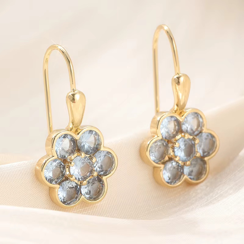 YoYo Ohrhänger, vergoldet, blaue synthetische Zirkonia, Blumen, Damen - Bild 3