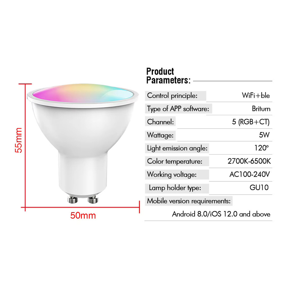 LARZI Intelligente LED-Glühbirne GU10 RGBCW mit WiFi und Zigbee, dimmbar, Multicolour, kompatibel mit Amazon Alexa und Google Assistant - Bild 2