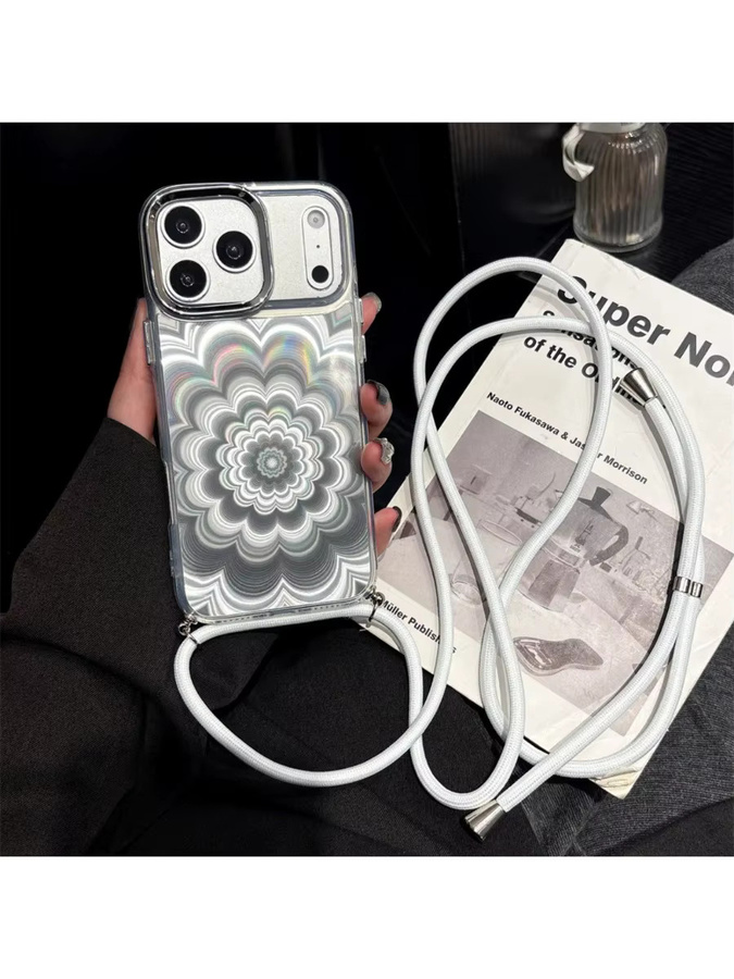 Luxuriöse Crossbody-Lanyard-Hülle mit Laser-Blumenmuster für Apple iPhone, Farbe: transparent - Bild 7