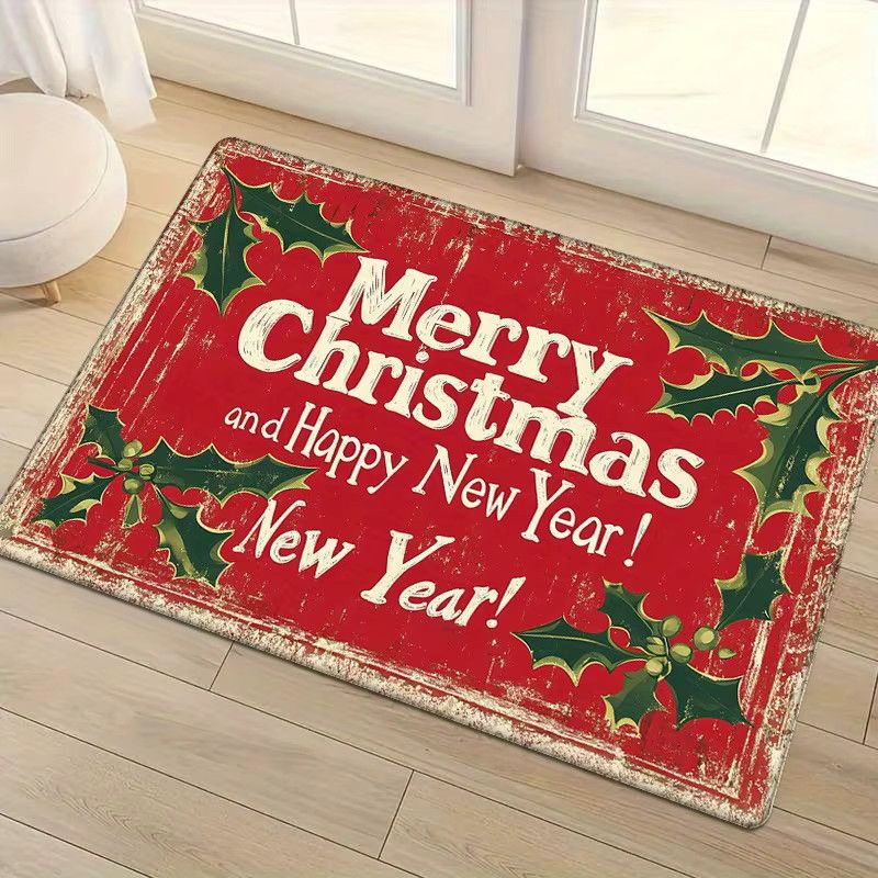 VIKAMA Fußmatte für Weihnachten und Neujahr, rot, rutschfest und wasserabsorbierend - Bild 2