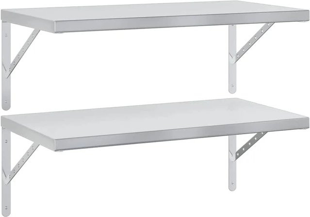 vidaXL Wandregale 2er-Set aus Edelstahl in Silber matt, B/H: 75 x 40 cm - Bild 1