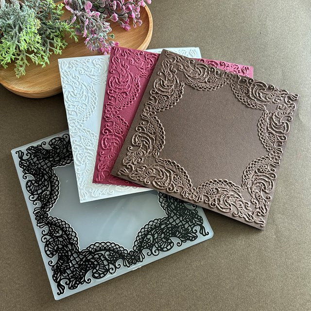 Geprägter Ordner mit 3D-Spitzenmuster und Rahmen in Weiß aus Kunststoff für Scrapbooking, Kartenherstellung und Hochzeitsdekoration - Bild 1