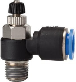 Riegler Drosselrückschlagventil Blaue Serie aus Messing mit R1/4 Anschluss und Ø 6mm in Blau und Schwarz - Bild 1