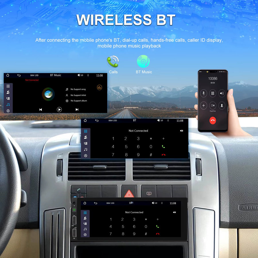 Podofo Auto-MP5-Radio mit 6,86 Zoll Display, CarPlay, Android Auto, Mirror Link und Bluetooth in Schwarz - Bild 2
