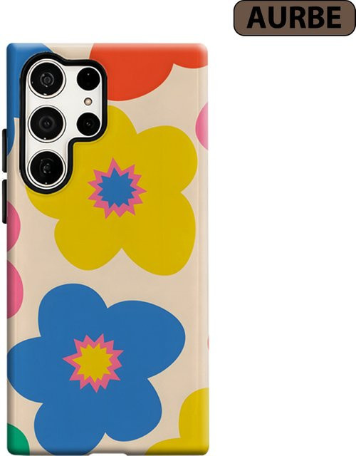 Stoßfeste Handyhülle im Retro Pop Blumen Design für Samsung Galaxy S26 S25 S24 S23 Ultra Plus, robuste Doppelschicht Rückabdeckung, Mehrfarbig - Bild 1