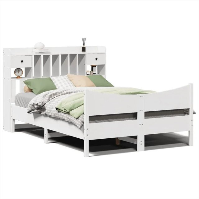 vidaXL Massivholzbett aus Kiefernholz mit Schubladen in Weiß, Rustikaler Stil, B/T/H: 150 x 200 x 110 cm - Bild 1