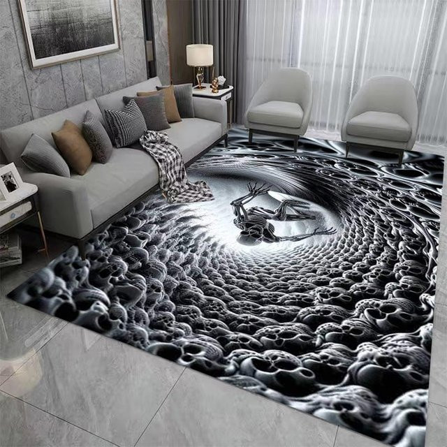 HGHT 3D-Bereichsteppich mit Skelett-Illusion und buntem Schachmuster, weich und rutschfest, B/B: 80 x 120 cm - Bild 1