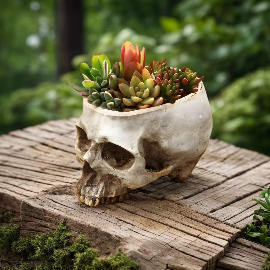 Halloween Totenkopf Blumentopf aus Harz für Garten und Innenhof - Bild 2