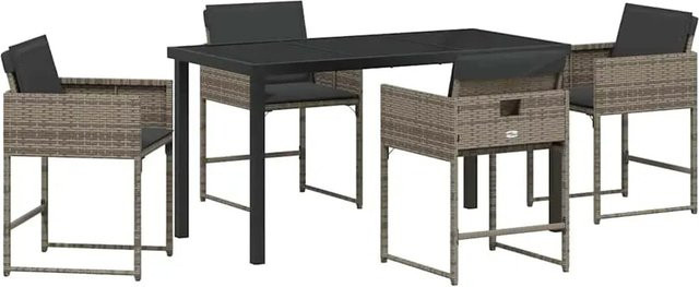 vidaXL Garten Essgruppe aus Poly-Rattan in Grau mit 5 Teilen und Kissen - Bild 1