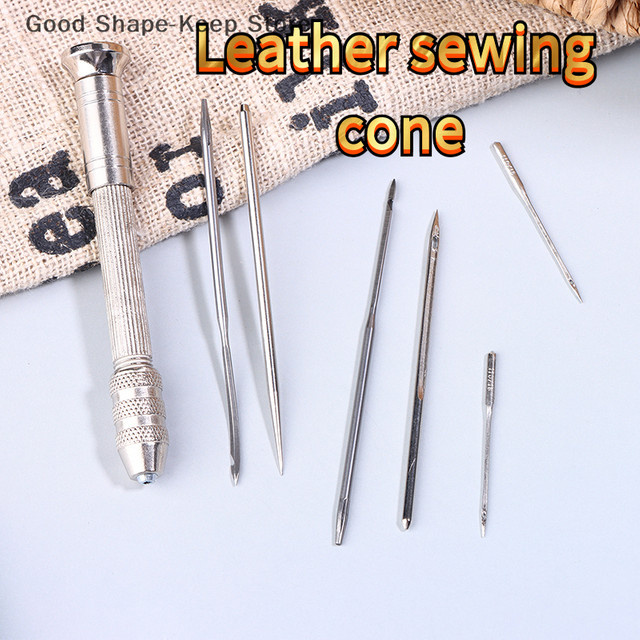 Leder-Näh- und Reparaturset aus Metall in Silber mit austauschbaren Stanz-Nähnadeln und Ahle-Griff für DIY-Lederhandwerk und Schuhreparaturen - Bild 1